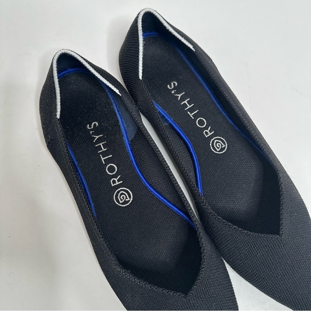 Rothy's Black Pointed Flats with Blue Trim - Picture 3 of 7